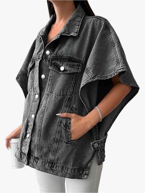 Women's Plus Size Denim Jacket Cape Sleeve (different sizes ) black wash